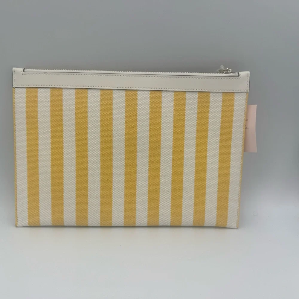 Kate Spade Street Striped Printed Yellow and White Canvas Clutch Zip Pouch NWT - Picture 3 of 8